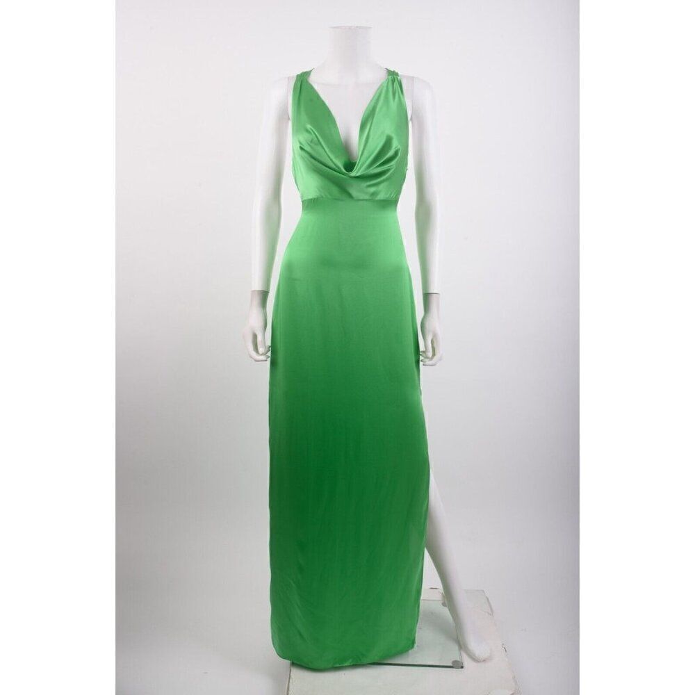 Massimo Dutti Studio Womens Silk Dress Maxi Draped Formal S Green 9050/952 NWT
